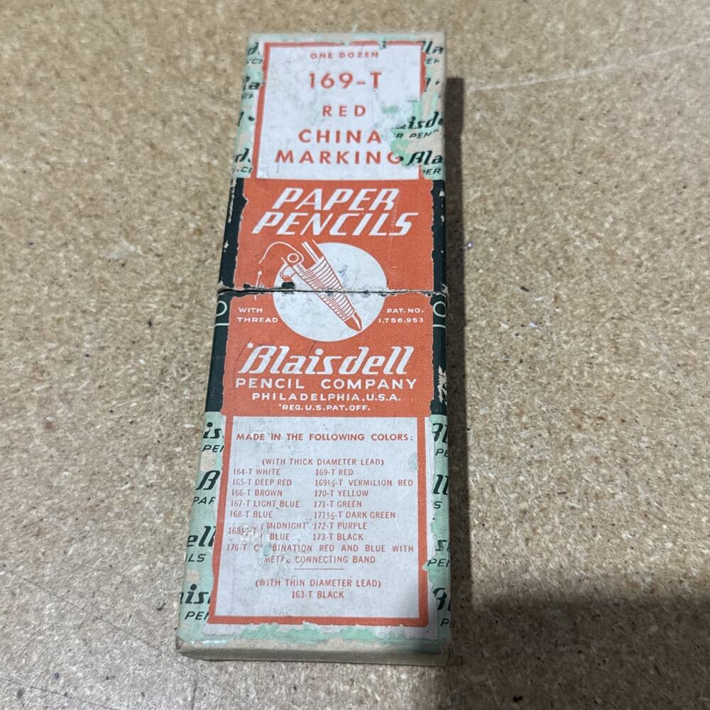 VINTAGE Blaisdell Paper Wrapped Pencils 169-T Red in Original Box 10 Total